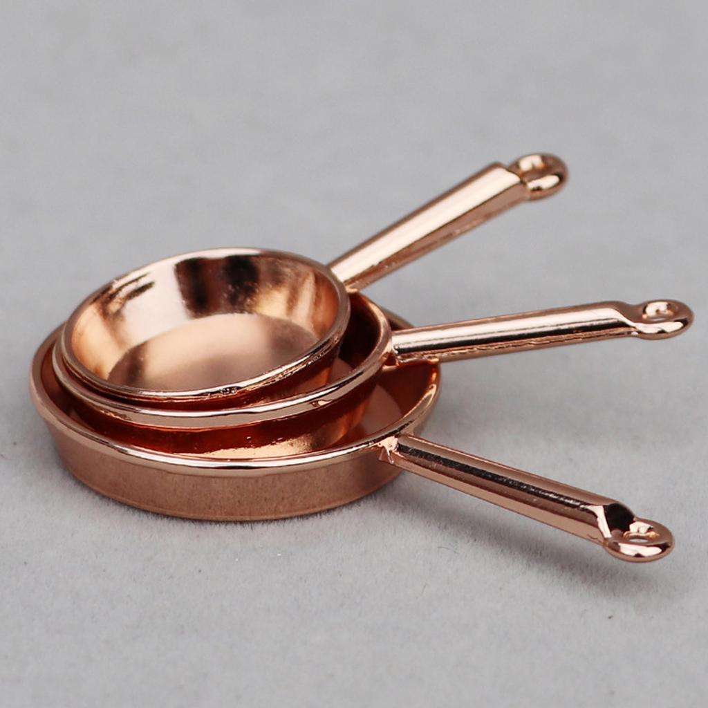 Conjunto de 3 Frigideiras Miniatura para Casa de Bonecas em Escala 1/12 Acessório de Exibição de Cozinha Projeto de Artesanato Modelo Decoração