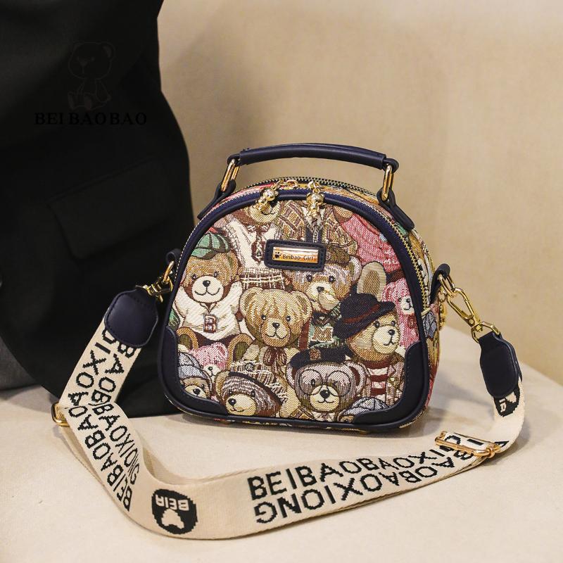 BEIBAOBAO Genți Crossbody Originale Street Trend pentru Femei Moda Pânză PU Splicing Poșetă Doamnă Cute Cartoon Urs Genți proaspete pe un singur umăr pentru femei
