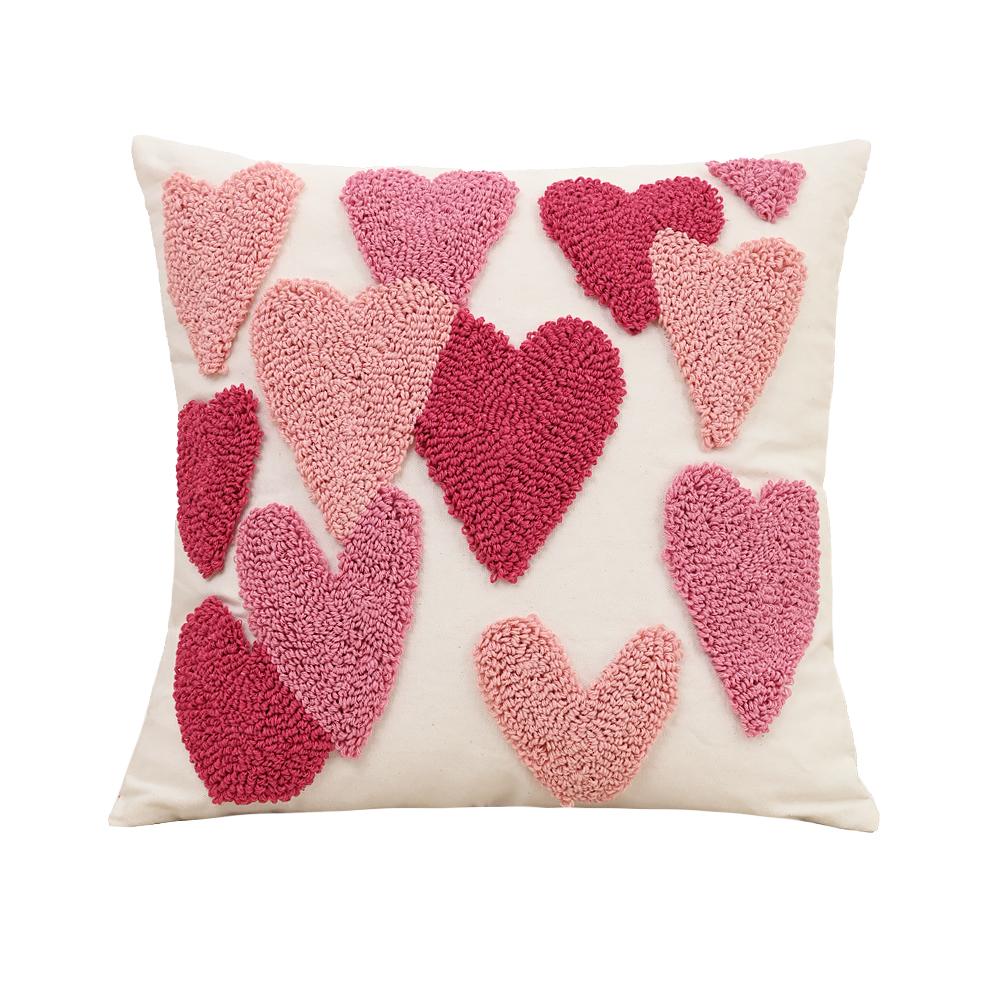 BUYNOW 1PC Velvet Heart Valentine's Day Pillow Case Cute Pink Bohemian Living Room Sofa Cushion Cover Home Bedroom Decor Cojines