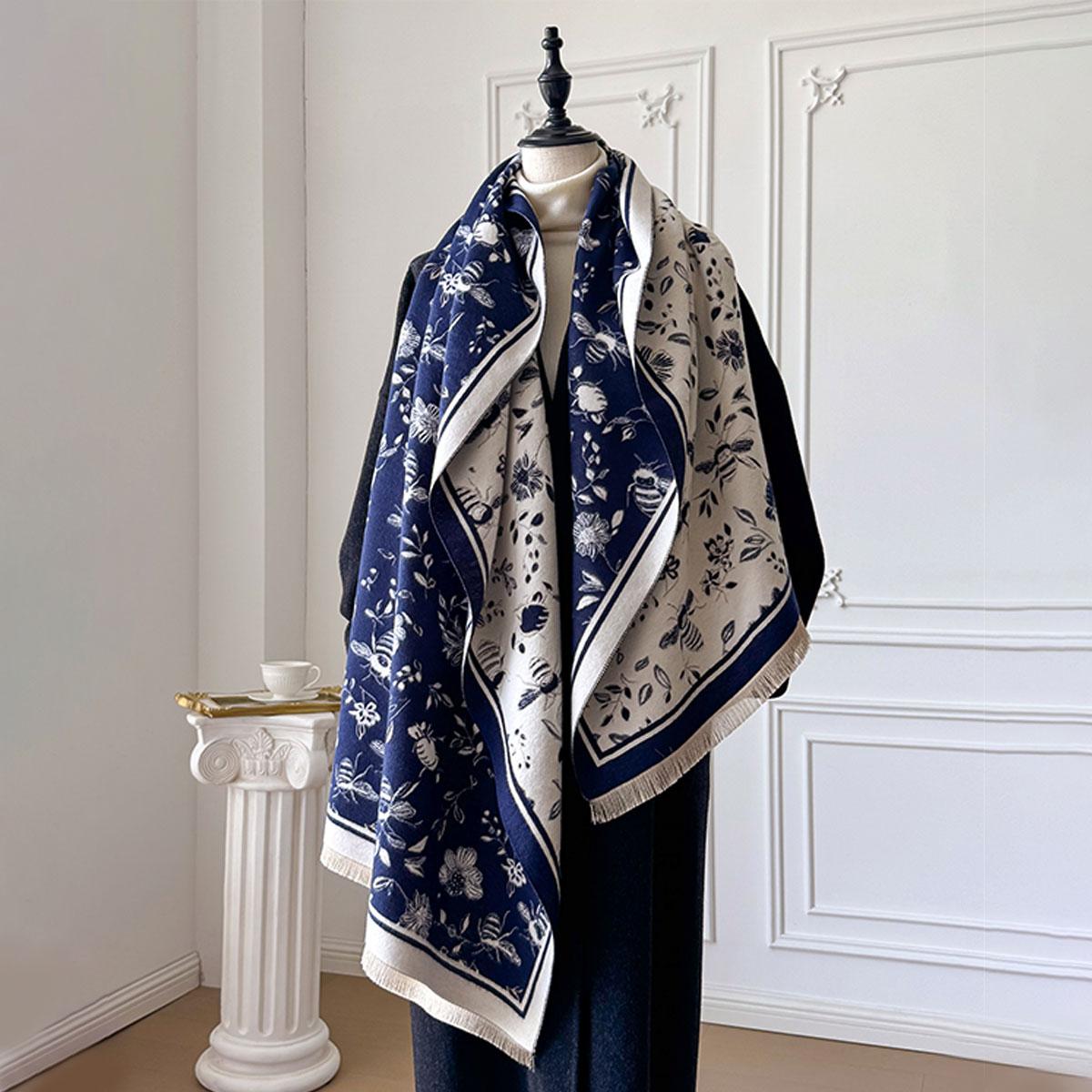 

Новый дизайн с пчелами и цветочными листьями, зимние жаккардовые шарфы из имитации кашемира, высококачественный женский толстый платок, женская шерстяная пашмина