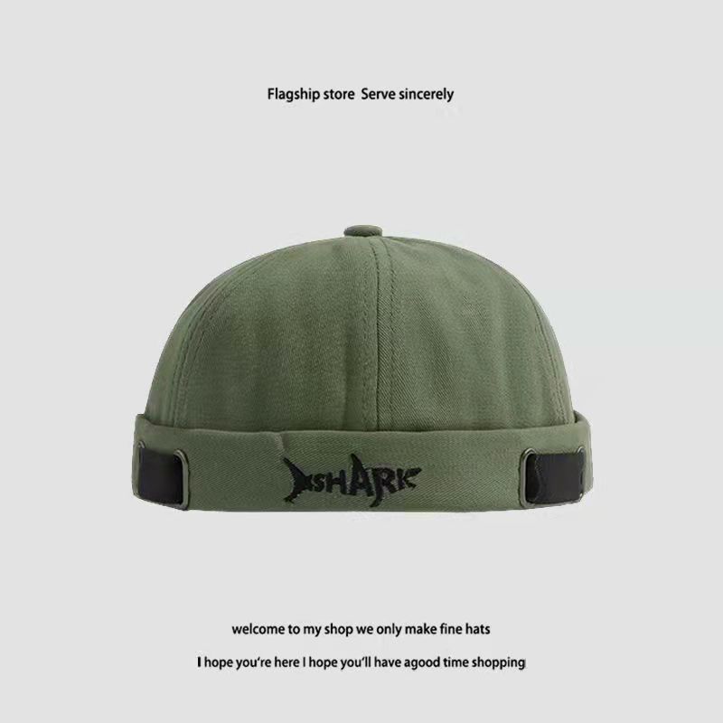 Street Melon Cap Shark Embroidered Hat Men's Spring and Autumn Landlord Hat Personality Beanie Everything Hip Hop Yuppie Hat