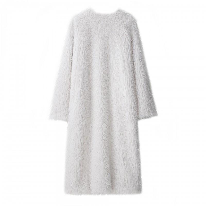 Womens Lazy Style Faux Fur Lined Coat Loose Fit Stand Collar Winter Outwear