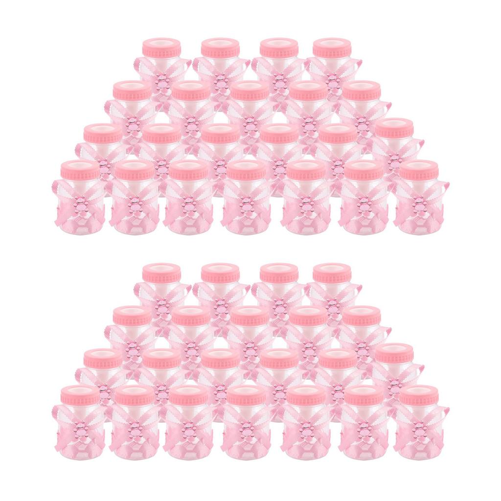 ABBY-48 X Baby Bottle Mini Baby Bottle 4X9cm Rhinestone Pink Bear Gift Favor Baby Girl Baby Baptism