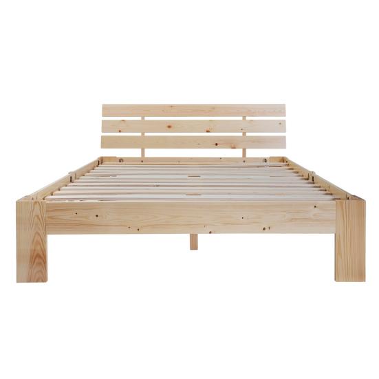 Double Bed Natural Color Flat with Headboard Ergonomic Design Strong Wooden Load Bearing Wood Slat Support Home Furniture Platform