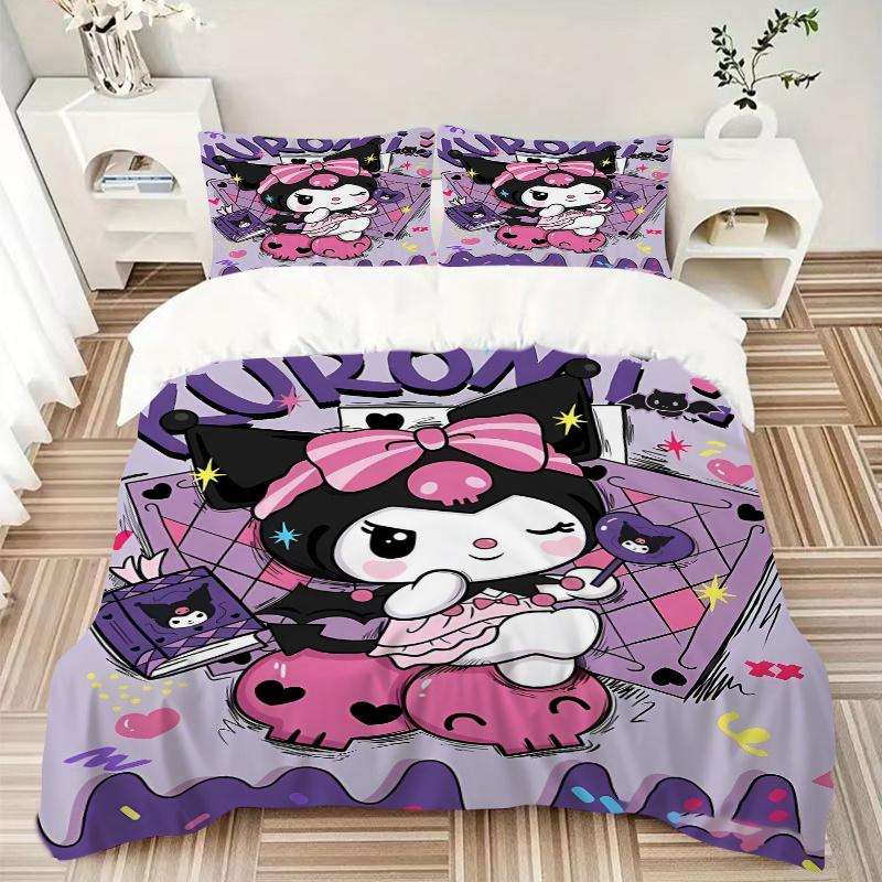 3pcs Pretty Kuromi Quilt Cover Set - Soft and Cozy Bedroom, Guest Room and Dorm Decorative Bedding 3-Piece Set 1 Quilt Cover + 2 Pillow Shams.W08