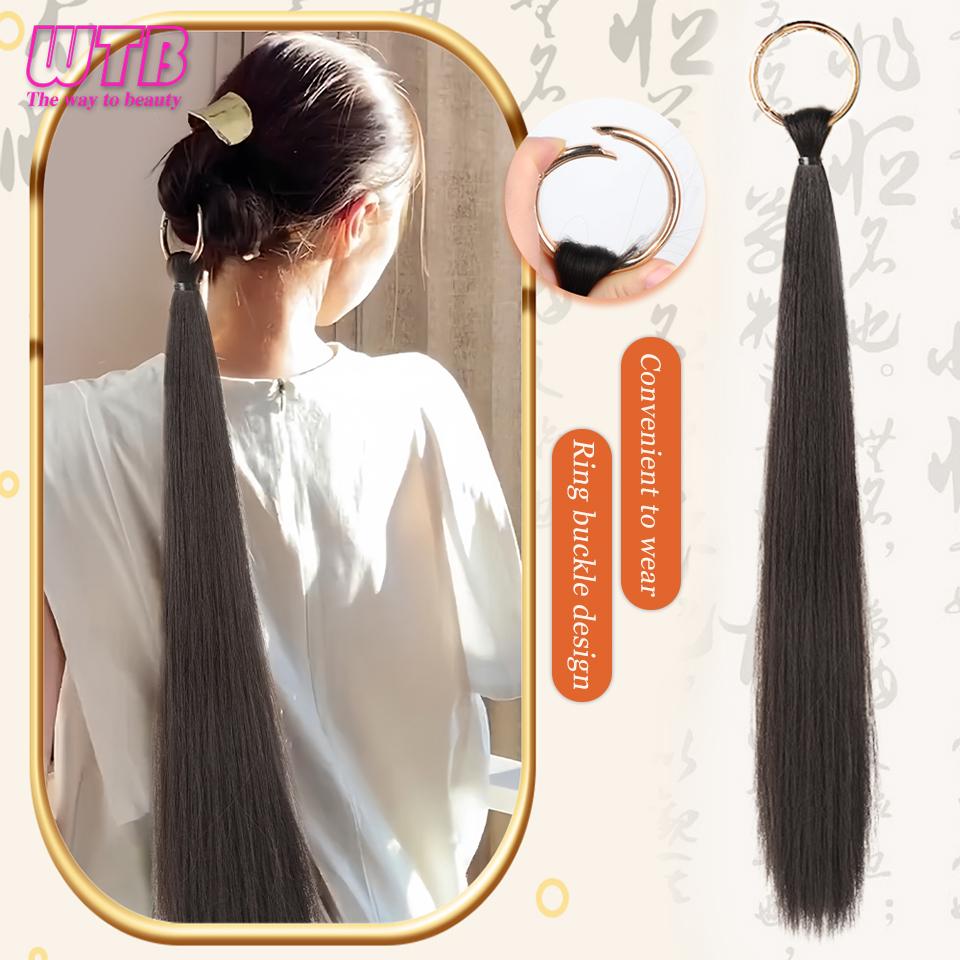 WTB sintetinis ilgas tiesus kabantis žiedas surišti į uodegą perukas moteriškas švelnus temperamentas priauginami plaukai surišo perukas