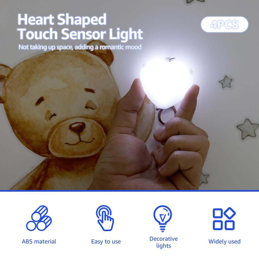 2/4Pcs Purse Glow Heart-shaped Light LED Mini Touch Sensor Handbag Lamp Bag Charms Keychains Night Light Fits Ladies Girls Gift