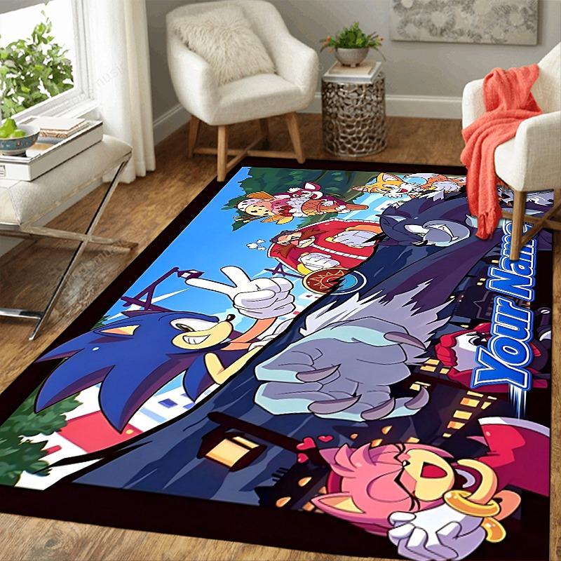 Custom 1Pc Retro Sonic Action Adventure Flannel Personalized Rug Non Slip Floor Mat Soft Carpet for Living Bedroom Office Home Decor Gift