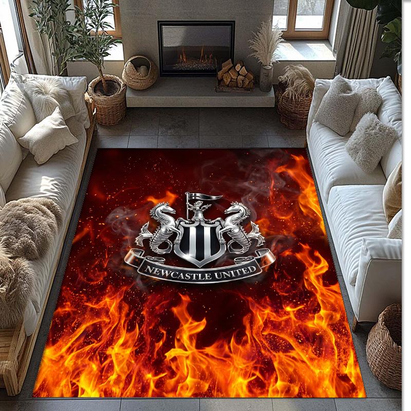 Tappeto in Velluto di Cristallo con Stampa di Calcio del Newcastle United, Comodo Assorbente d'Acqua Antiscivolo Tappeto per Pavimento Interno
