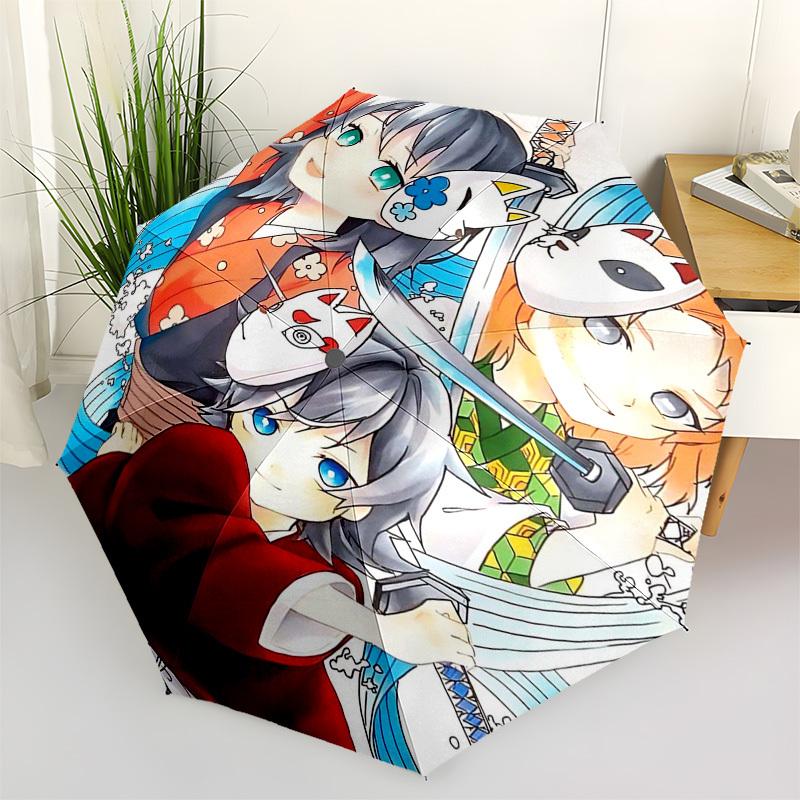 

1pc Fox Mask & Samurai Design Outdoor Umbrella - Automatic Opening/Closing, Portable 3-Fold Design, 8-Bone Iron Frame - Perfect for Fans, Travele