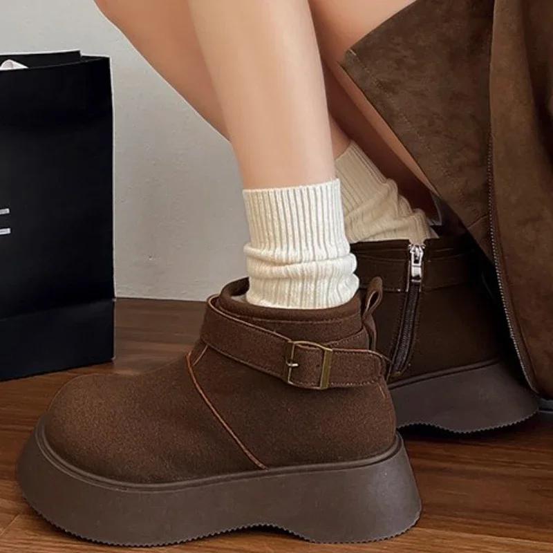 Suede Platform Women Ankle Boots Flats Fashion Casual Shoes Woman 2025 Trend Winter New Brand Designer Walking Cozy Female Botas