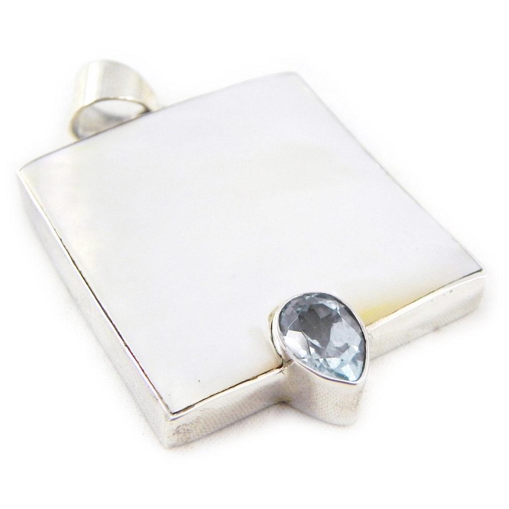 Les Trésors De Lily [D5892] - Artisanal Silver Pendant 'Sapa' Mother of Pearl / Turquoise - 33x39 Mm