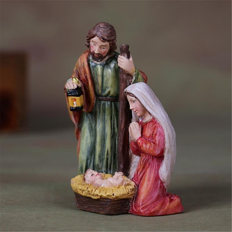 Presepe Famiglia Santa Statuine Statua Ornamento per Natale Decorazione da Tavolo Interna e Regalo Religioso