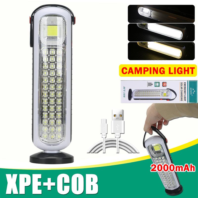 Solar Powered Portable Lantern Powerful USB Rechargeable Flashlight With XPE COB Work Light 5 Lighting Modes Camping Tent Night