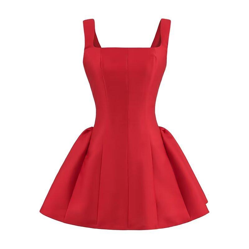 New Pure Desire Style Sexy Square Neck Sleeveless Dress Slim and Thin A Word Suspender Skirt Small Short Skirt