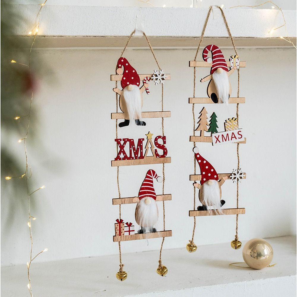 Cartoon Climbing Ladder Santa Claus Pendants with Bells Merry Christmas Decor Hotel Office Decor