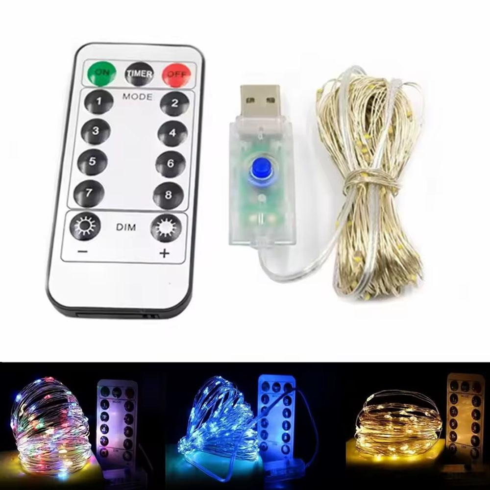 20m 10m Remote Control 8 Function LED Fairy Lights USB String Lights Christmas Garland New Year Wedding Party Garden Decoration