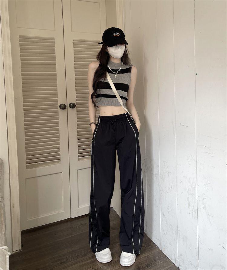 Women's Knitted Color Block Striped Sleeveless Crop Top - High Waist Summer Tank