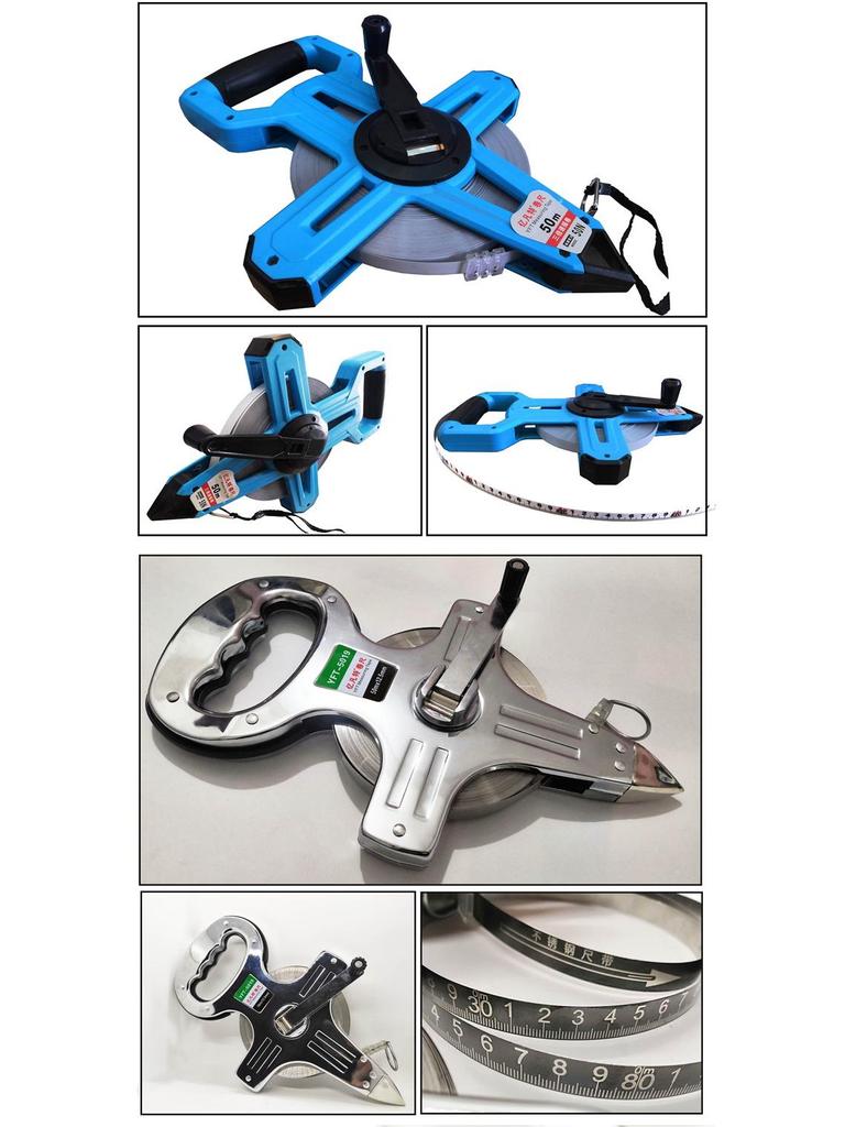 Large Measuring Tape Set: 50m, 30m Steel Tapes and 100m Cloth Tape for Construction, Engineering and Handheld Measurements.