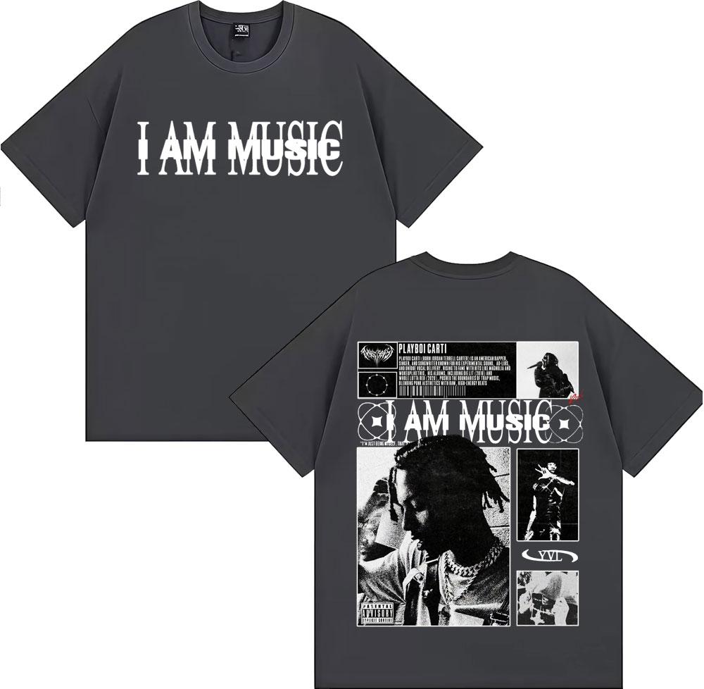 Rapper Playboi Carti I AM MUSIC Album Logo T-Shirts für Herren Harajuku Hip Hop Vintage T-Shirt Lässiger Komfort 100% Baumwolle T-Shirts
