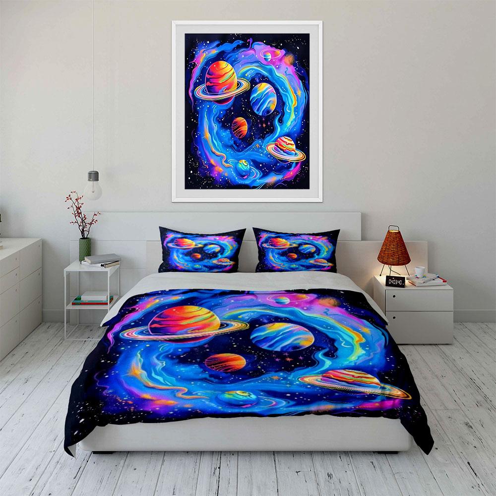 Colorful Galaxy Space Decor Artwork Soft Comfortable Duvet Cover Bedding Set Included 1*Duvet Cover & 2*Pillowcases, Gift