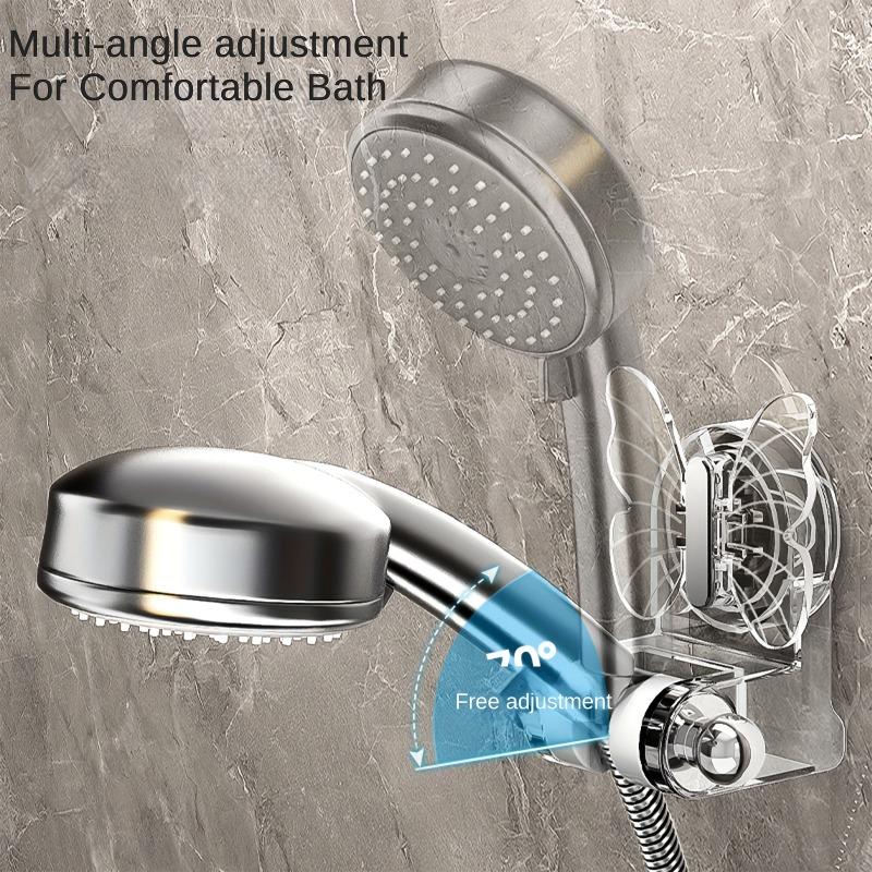 [Adjustable Gray Shower Head Holder] Adjustable Shower Head Bracket with Butterfly Design, Wall-mounted Shower Holder, Bathroom Storage Organizer