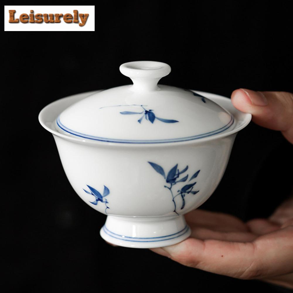 120ml čistě ručně malovaná motýlí orchidej gaiwan bílý porcelán vysoké nohy čajová mísa čajový obal miska čínský čajový set řemeslné výrobky