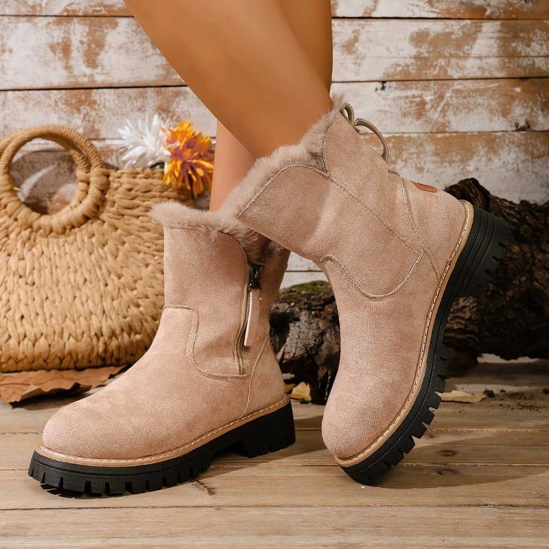 Women's Plus Size Non Slip Chunky Sole Mid Calf Martin Boots New Winter Faux Fur Lined Warmth-Enhanced Cotton Boots