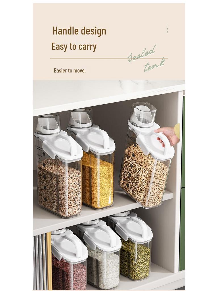 Multi-Grain Storage Canister with Measuring Cup - Sealed Plastic Container for Rice, Flour, and Grains