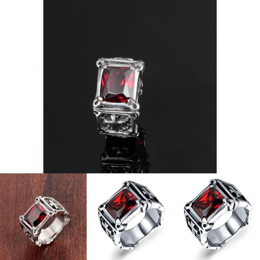Unique Fashion Vintage Red Onyx Thor Men's Stainless Steel Gothic Style Ring