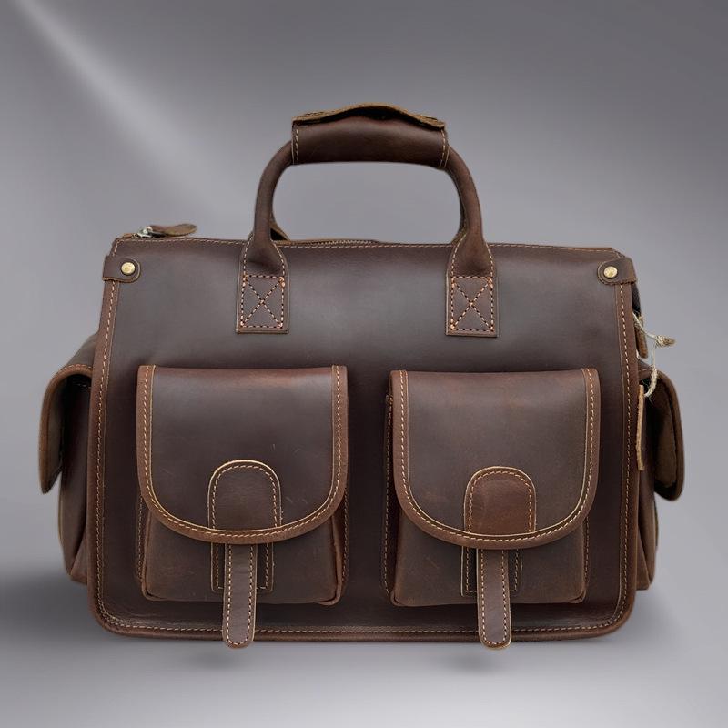 Strukturierte Lässige Herren-Umhängetasche aus Echtem Leder - Schultertasche auspflanzlich gegerbtem Leder für Business und Freizeit.
