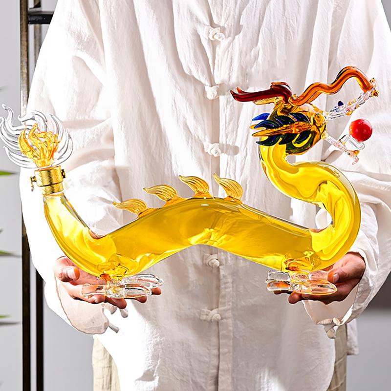 1000mL Dragon Shaped Container Bottle Transparent Kitchenware Heat-resistant High Borosilicate Glass Art Wine Bottle Whisky