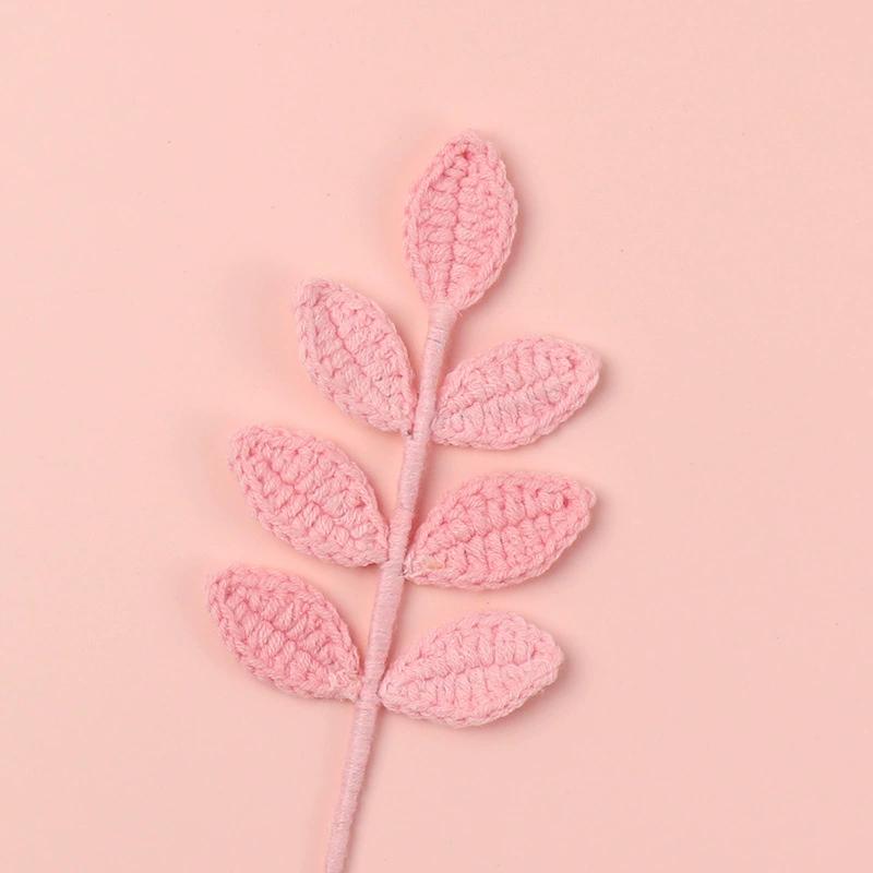 1pc Crochet Leaves Knitted Eucalyptus Leaves Handmade Knitting Plant Artificial Plant for Flower Vase Home Decor