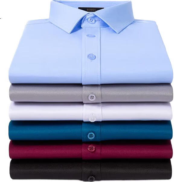 ROMON Men's Long-Sleeve Shirt, Wrinkle-Resistant, Autumn New Arrival, Middle-Aged And Young Professional Work Uniform, High-Elastic Dress Shirt C801