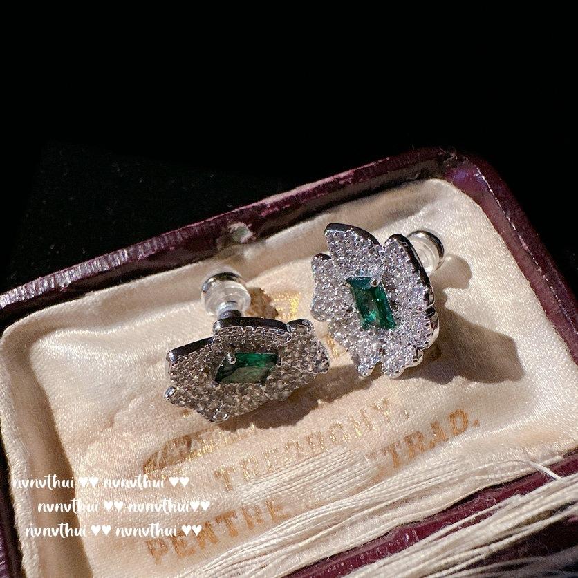 ** Comet, Mojito Emerald Earrings, Sotheby S, 18K Gold Plated, Malachite Green Flower Zircon Necklace