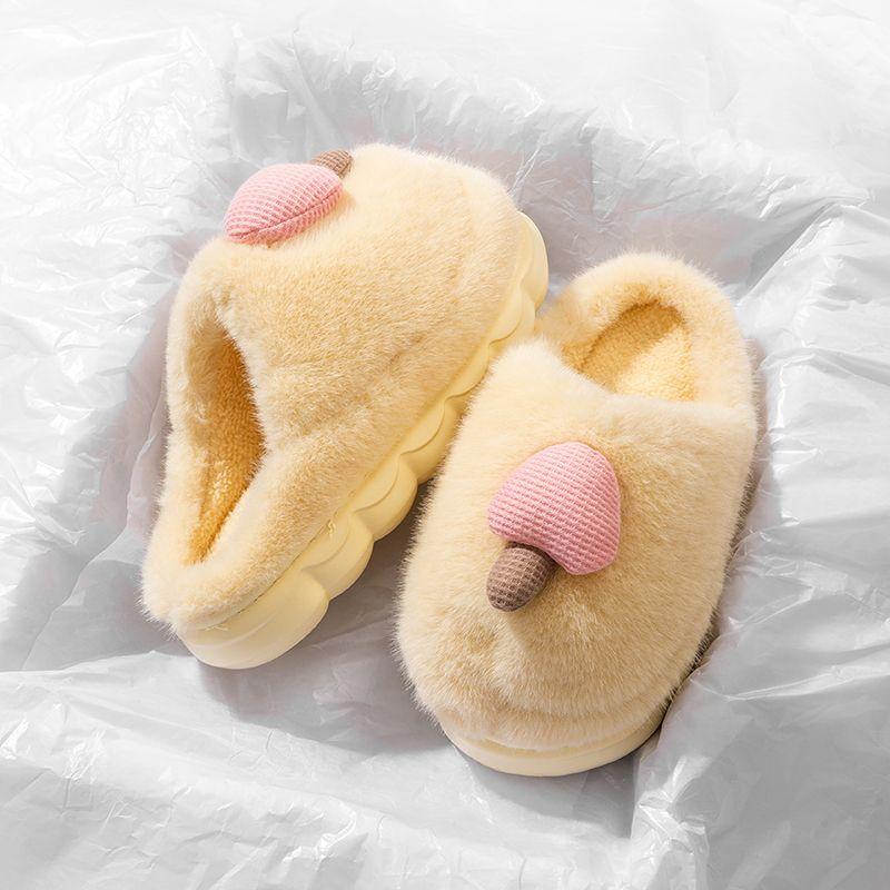 Cute Mushroom Cotton Slippers Women's Winter Plush Warm Non-slip Thick-bottomed Indoor Household Bag Head Slippers