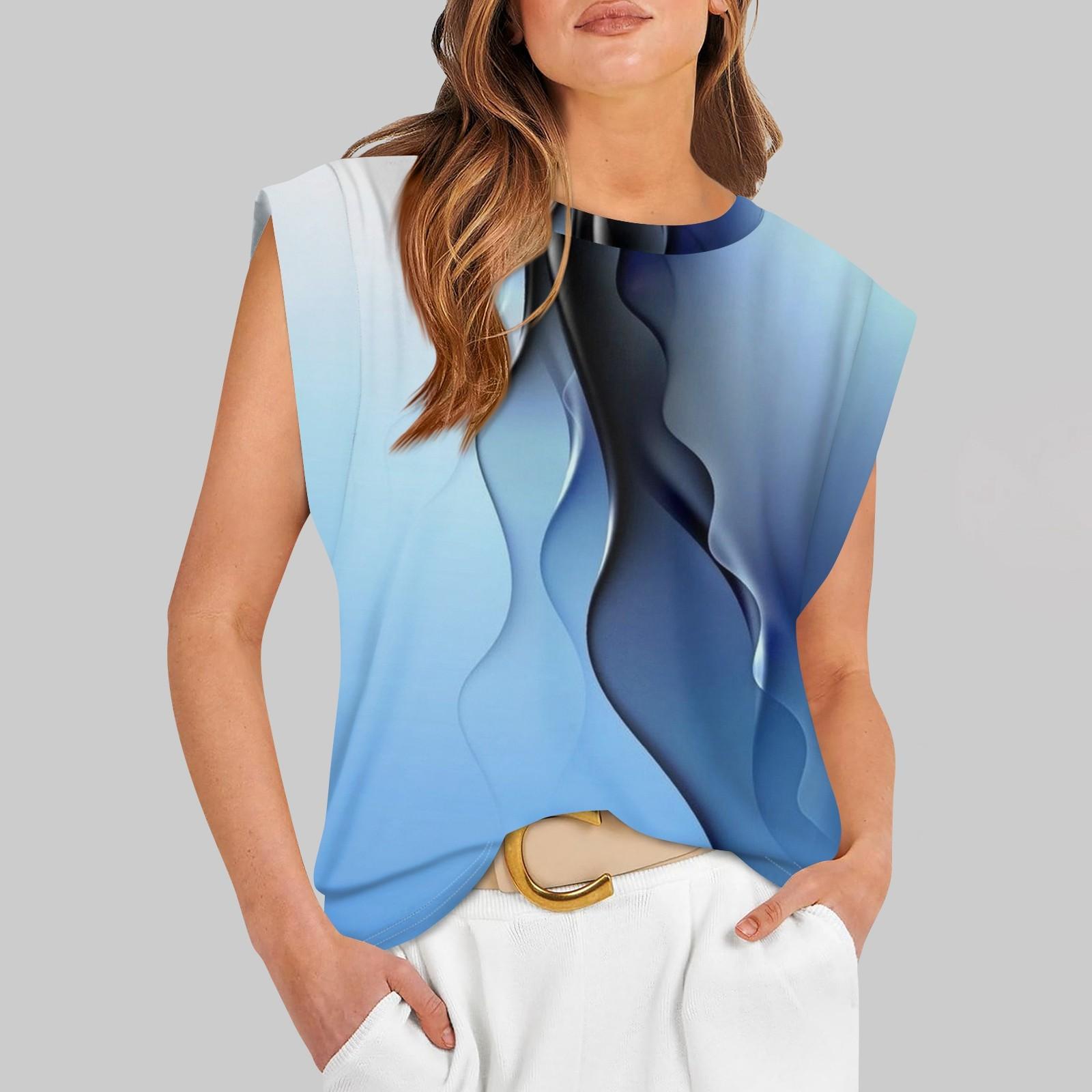 

Женские летние топы без рукавов с круглым вырезом и принтом, повседневные модные футболки, базовая модная милая футболка с короткими рукавами XL