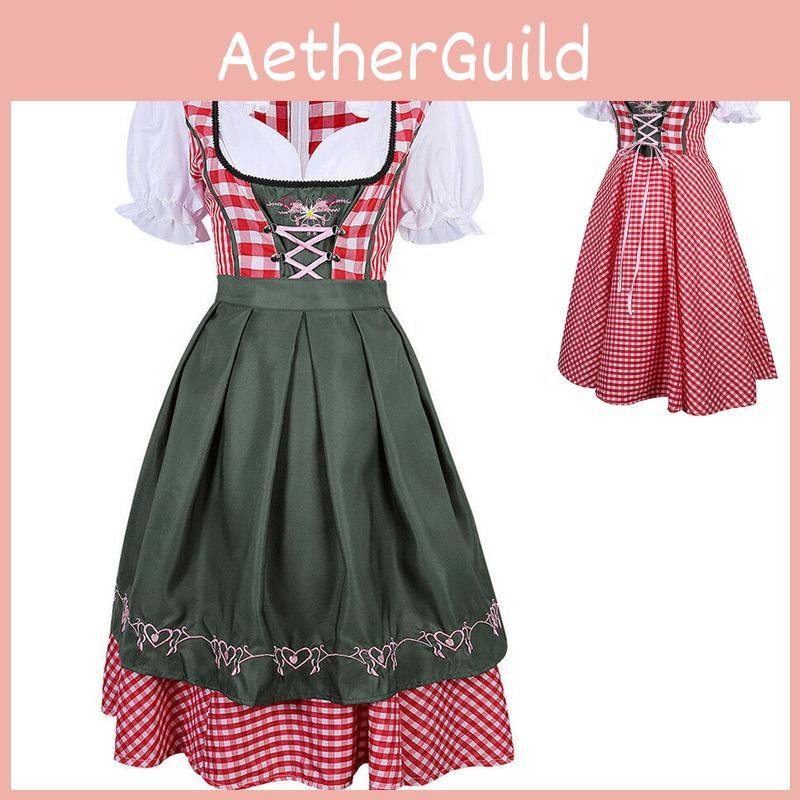 Elegant Women Oktoberfest Dress With Bavarian Dirndl Costume And Puff Sleeves