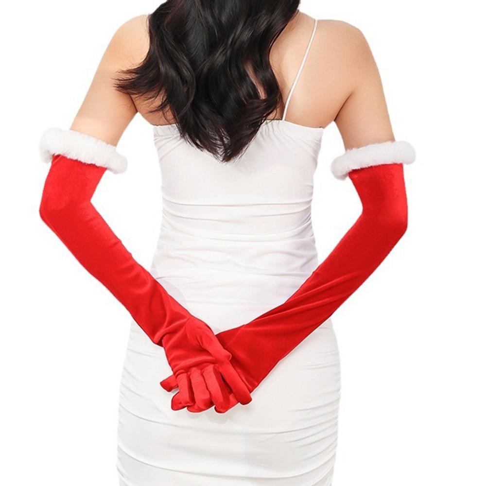 Plush Velvet Long Gloves Cosplay Etiquette Mittens Warm Christmas Gloves  Banquet