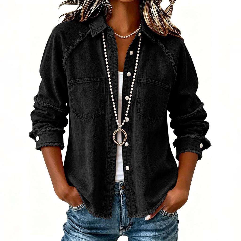 Women's Casual Long Sleeve Button Front Denim Jacket