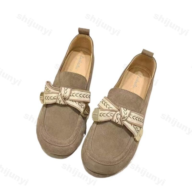 Fashion Women's 2025 Spring New Versatile Comfortable Single Shoe Flat Soled Retro Style Fashion Bows Designed Fashion Lightweight pumps