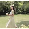 Summer new French temperament medium and long square collar design sense niche elastic waist thin dress women