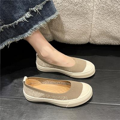 Mode 2024 Rundspitze Strick-Ballerinas Lässige Damenschuhe Slipper Flachmund Slipper Neue Mokassin Sommer-Ballerinas Schuhe Damen
