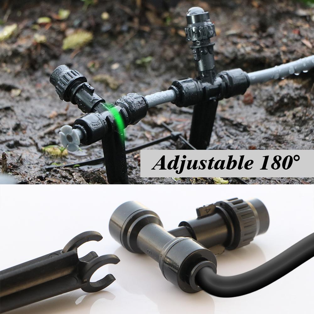 180° Bend Misting Nozzles with Stake Adjustable Sprinkler 1/4" Fine Atomization Sprayer Quick Insert Slip Lock Garden Irrigation