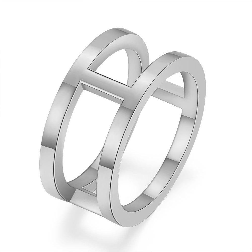 Simple double hollow stainless steel ring I-ring Gold women's fashion all-match ring jewelry gift for couples