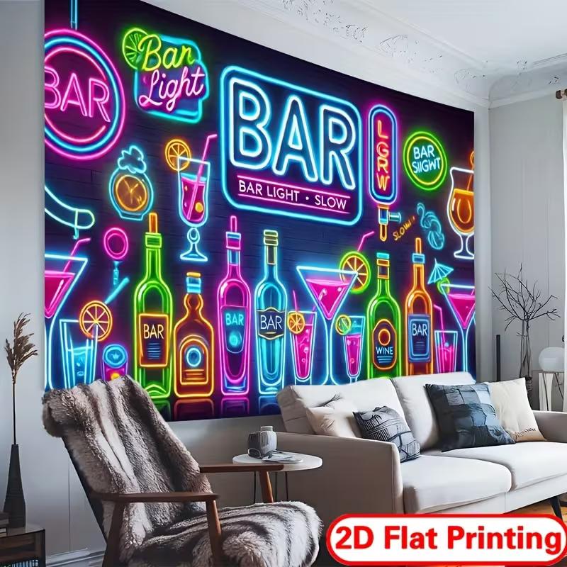 2D Colorful Neon Bar Backdrop Wine Bottle Night Party Photo Prop
