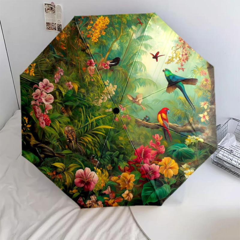 1 PC Automatic Folding Umbrella - Macaw Pattern, Portable & Foldable Design with 8 Ribs, Christmas Birthday Gifts
