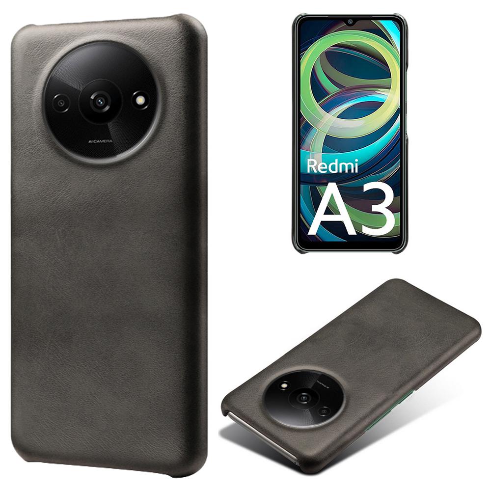 

For Xiaomi Redmi A3 4G/Poco C61 4G Case Calf Texture Leather Coated PC Shell Slim Cover Black