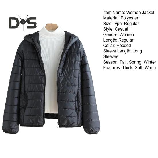 Fall Winter Women Jacket Thick Padded Warm Windproof Soft Zipper Closure Loose Cardigan Hooded Long Sleeve Lady Down Coat