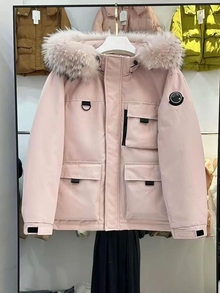 Women's 2025 Outdoor Workwear Short Down Jacket with Big Fur Collar - Loose Korean Style 90% White Duck Down Parka Coat